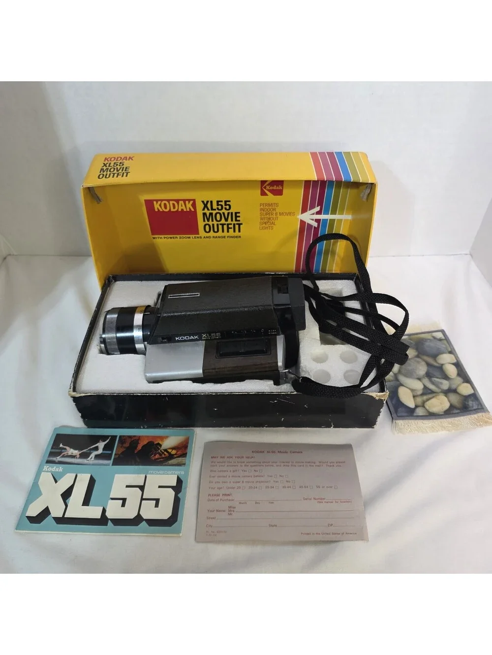Vtg Kodak XL55 Super 8 Movie Camera w/ Box & Manual – Powers On, Needs Serviced